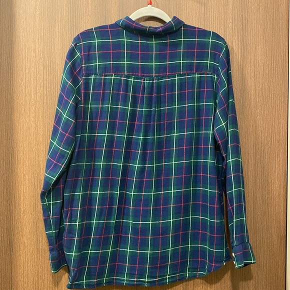 Gap Factory Blue/Green Plaid Boyfriend Fit Drapey Flannel Shirt Size Large - Picture 12 of 15